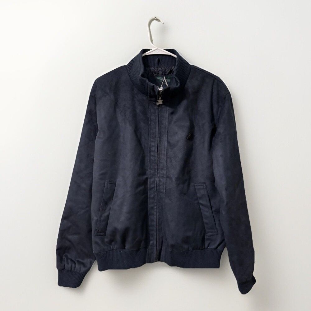 A Emporio Collezione Bomber Jacket Mens Sz L Suede Blue Full Zip - Picture 9 of 9